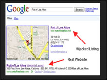 Results showing real and hijacked sites